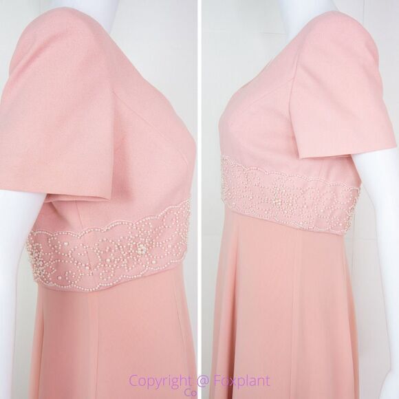 Maggy London vintage pink fake two-piece maxi dress with pearl floral, 6 - Picture 6 of 16